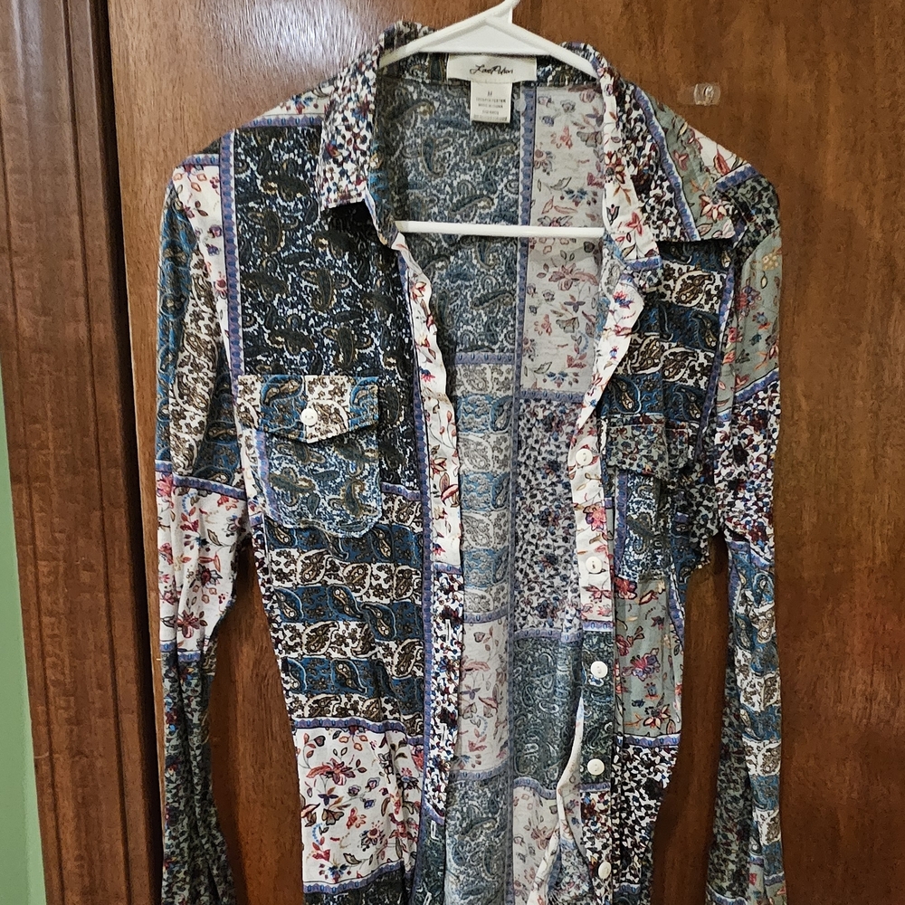 Lush Blue Patchwork Button-Down Shirt